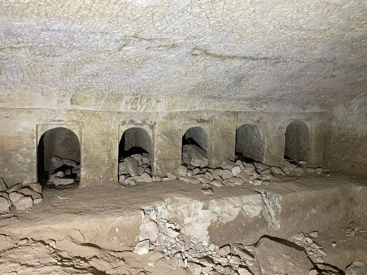 An ancient Jewish menorah in an ornate burial cave west of Hebron