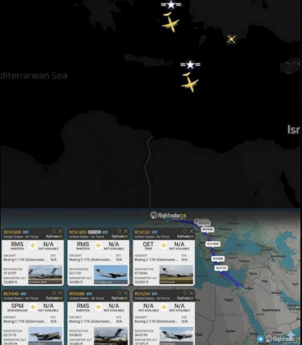 US planes en route to the MIddle East