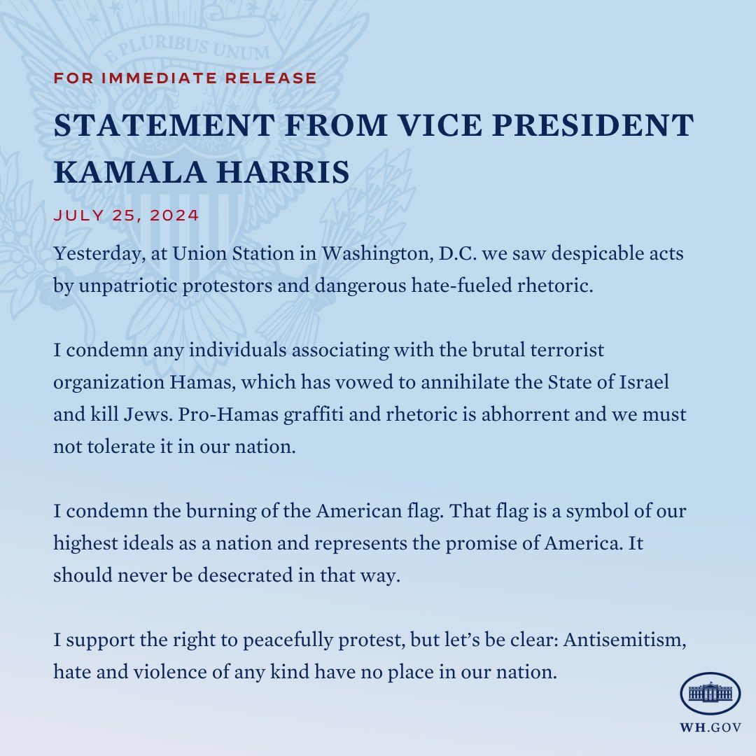 Kamala Harris statement on anti-Israel protests.
