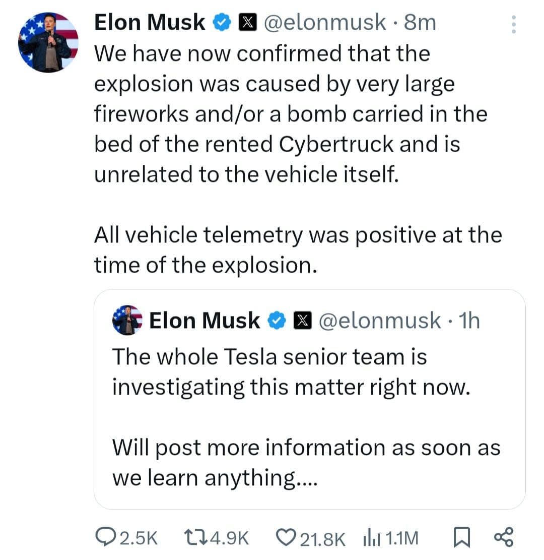 Screenshot of Elon Musks' post on X