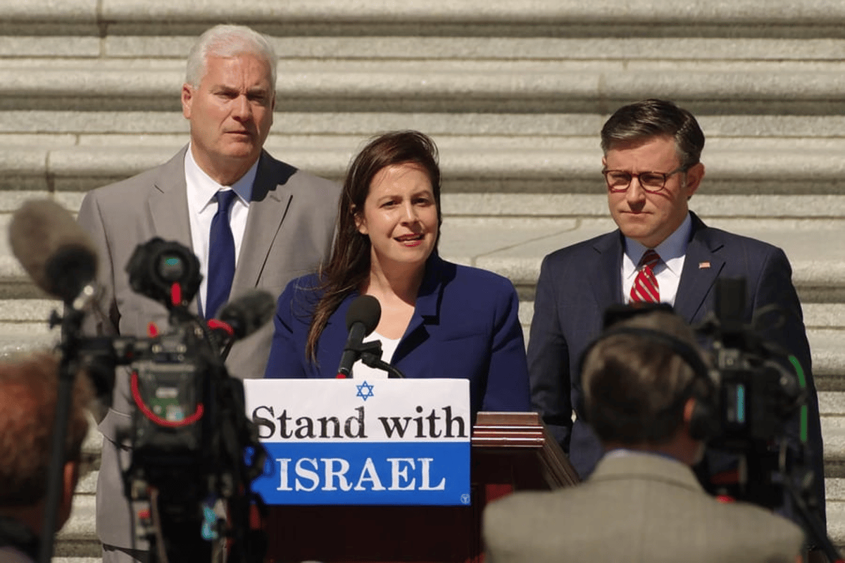 Elise Stefanik speaking at pro-Israel rally