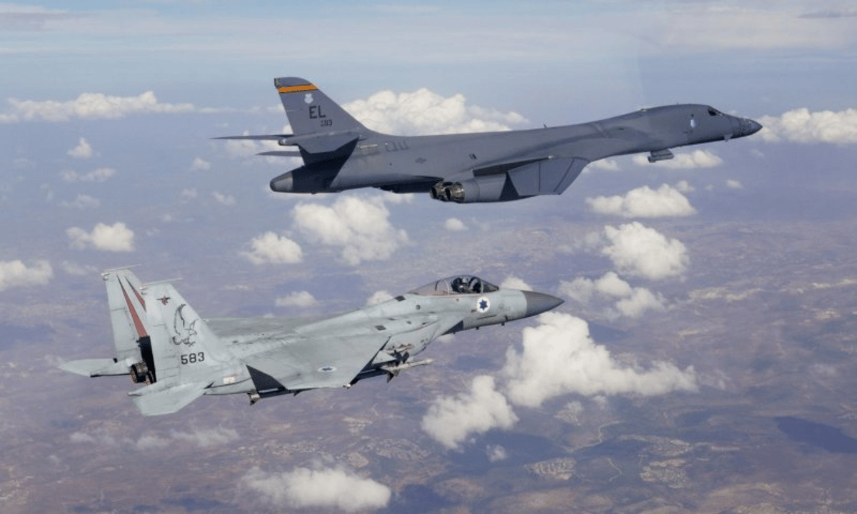 US bomber and Israeli jet