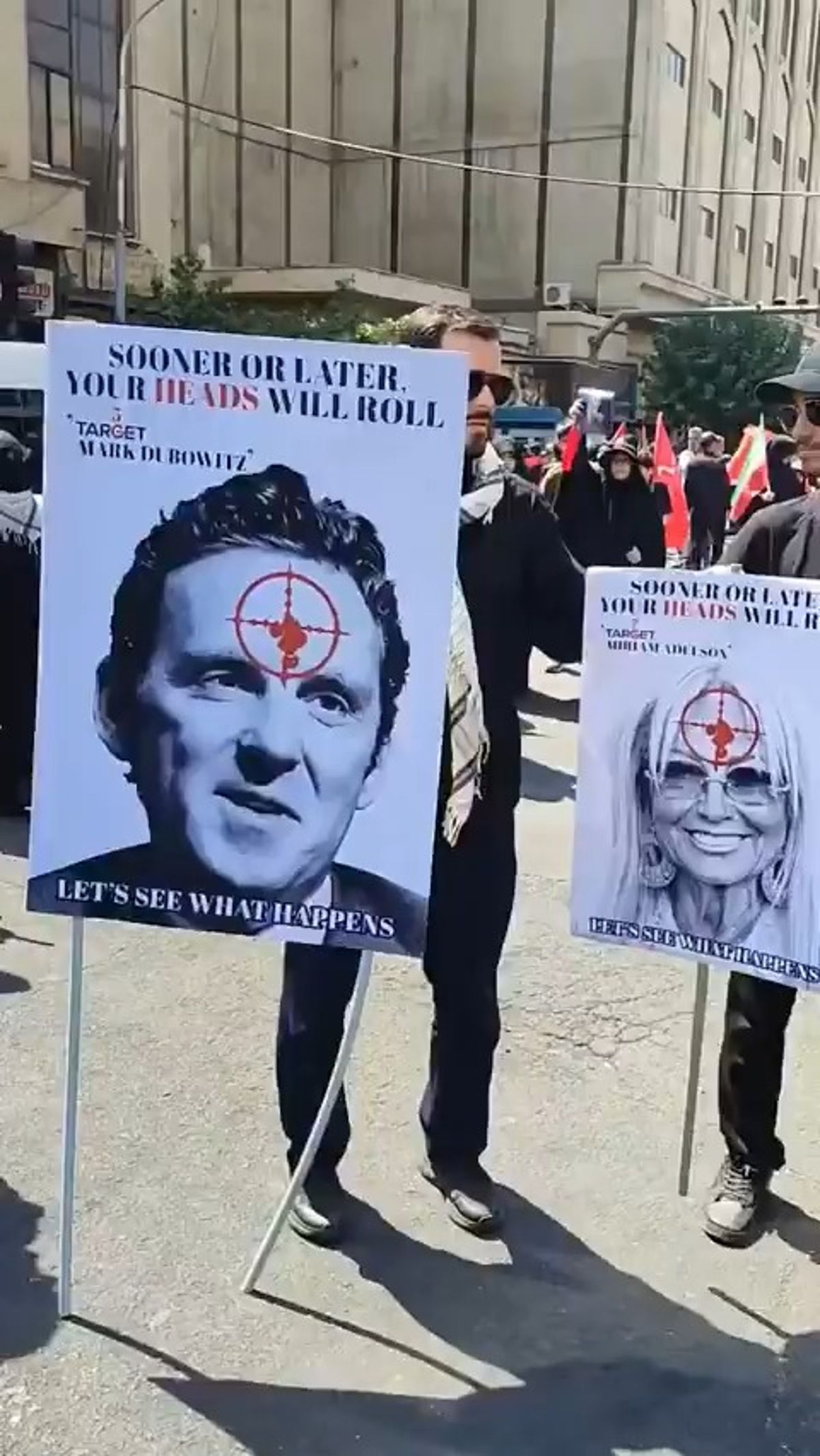 The Tehran Target List: Trump and Pro Israel Allies Marked With Red Bullseyes at Khamenei Funeral