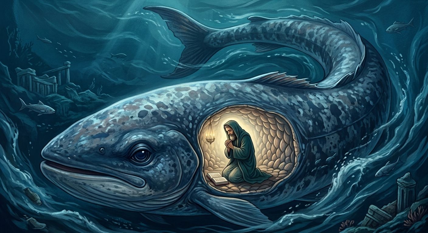 The prophet Jonah in the fish's intestines