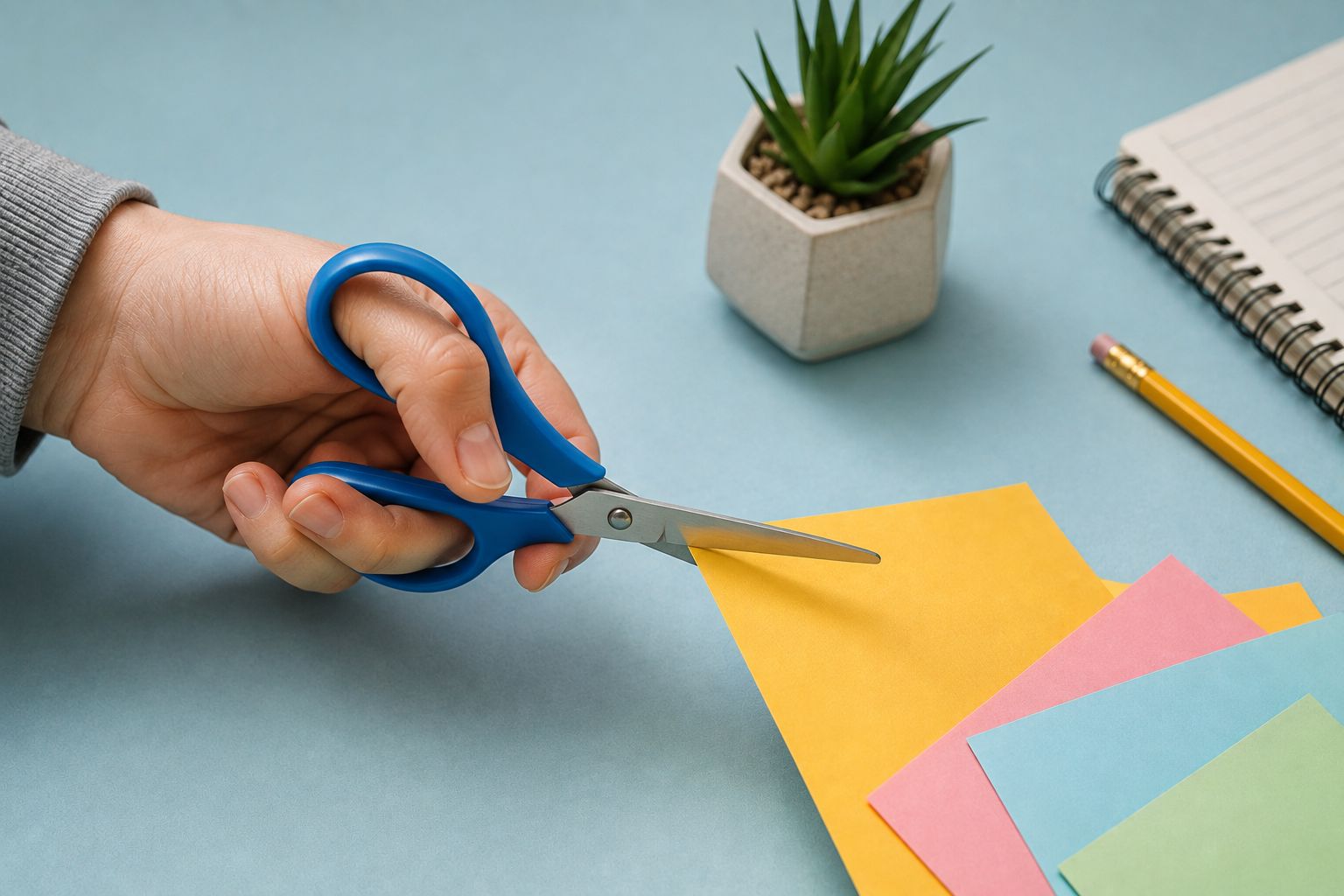 Left-handed person cutting