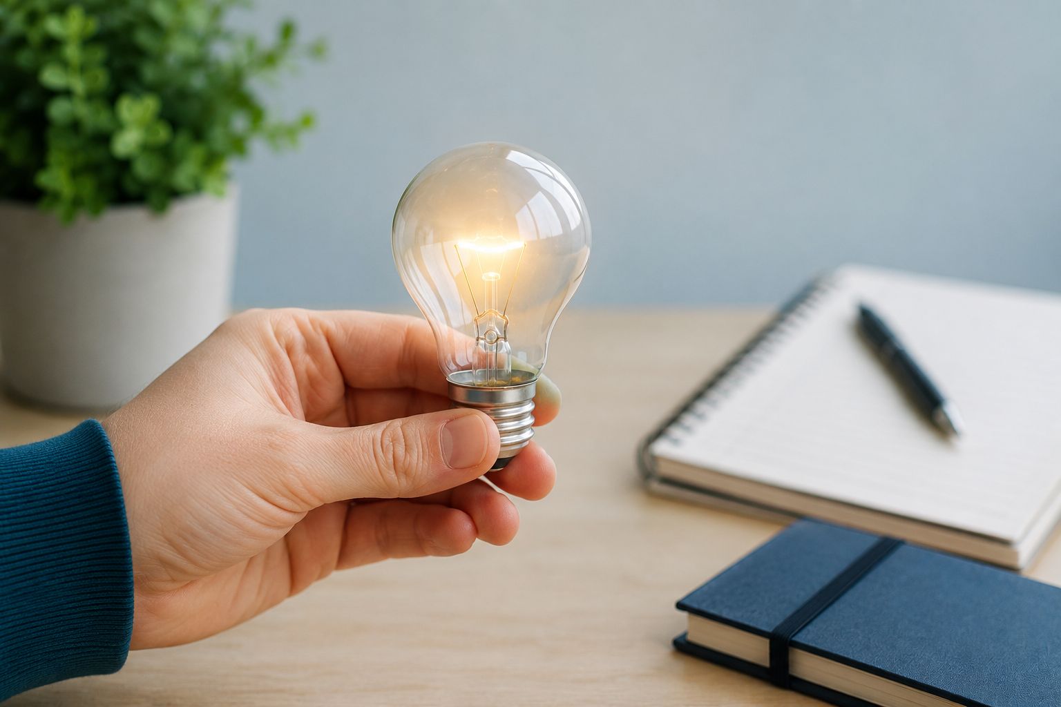 Person holding a light bulb