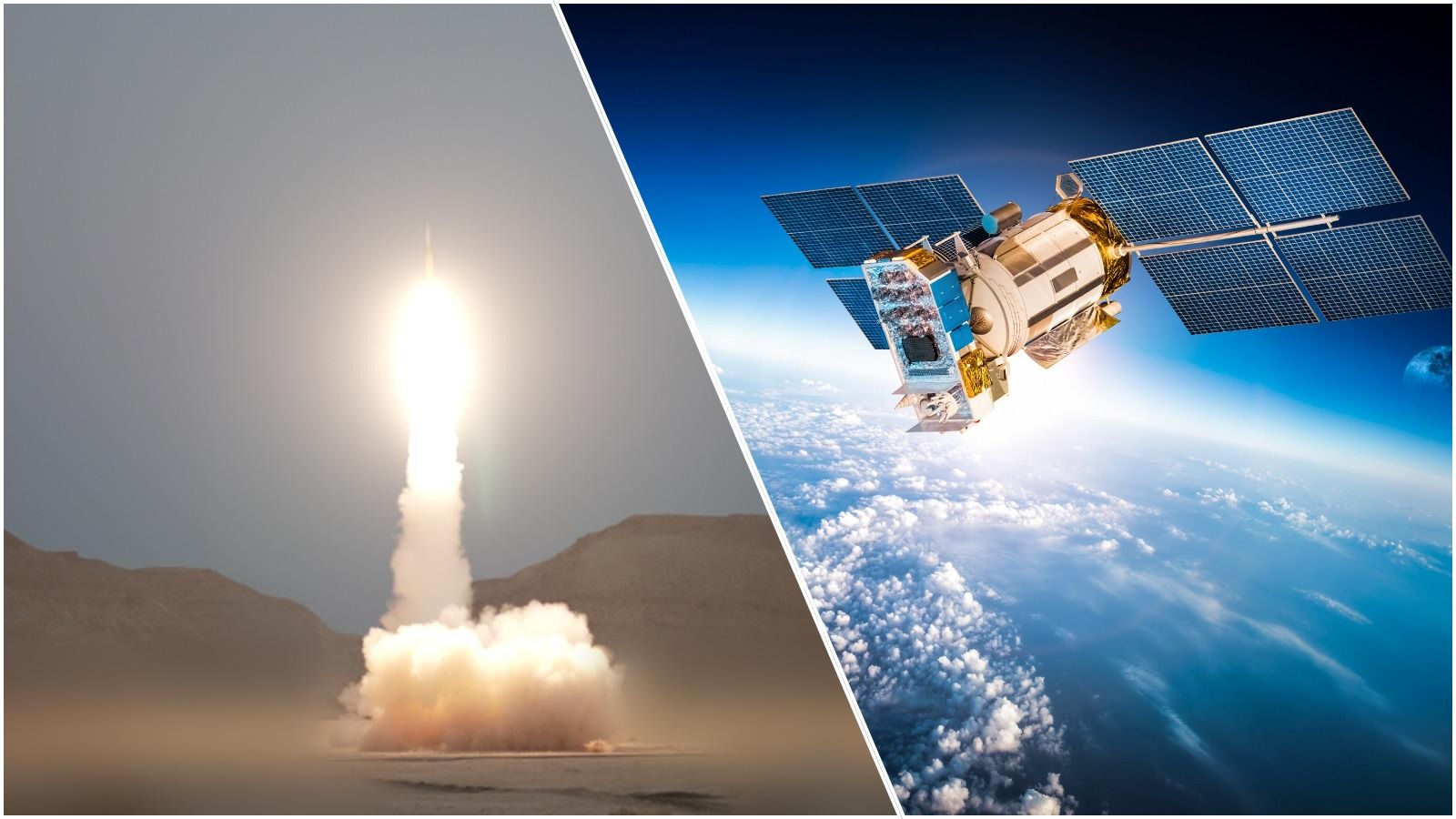 Arrow missile test and military satellite in space