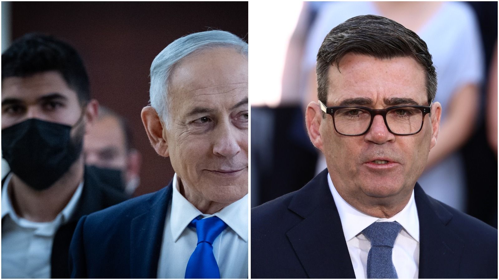 Prime Minister Netanyahu with bodyguard, and British PM Burnham / Photo: Yonatan Sindel/Flash90; Fred Duval/Shutterstock