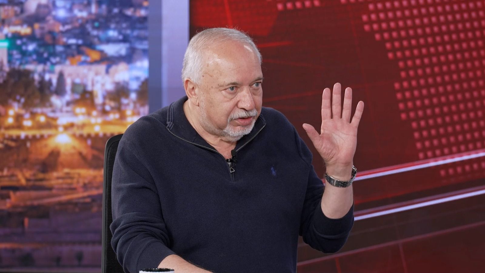 Avigdor Liberman in an interview at Kikar Hashabat studio