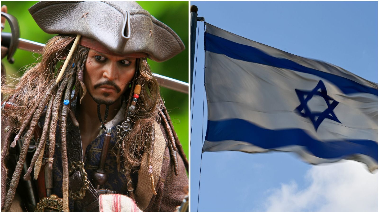 Pirate Captain Jack Sparrow (Johnny Depp) and Israeli flag