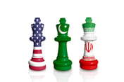 Chess made from USA, Pakistan and Iran flags 