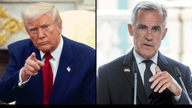 On the right, Canadian Prime Minister Mark Carney; on the left, U.S. President Donald Trump.