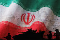 Conceptual image of war between Israel and Iran, using flag and silhouette