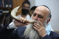 Jewish men pray for forgiveness (Selichot), in Meron, northern Israel 