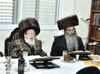 The Admor of Kretshnif with his son-in-law, the Admor of the house of Shmuel of Spinka.