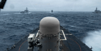 U.S. Navy guided-missile destroyer during exercises, illustration