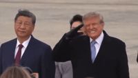 Trump flinches as B-1 bombers roar overhead, Xi stands motionless