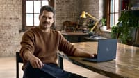 Henry Cavill with Google's laptop