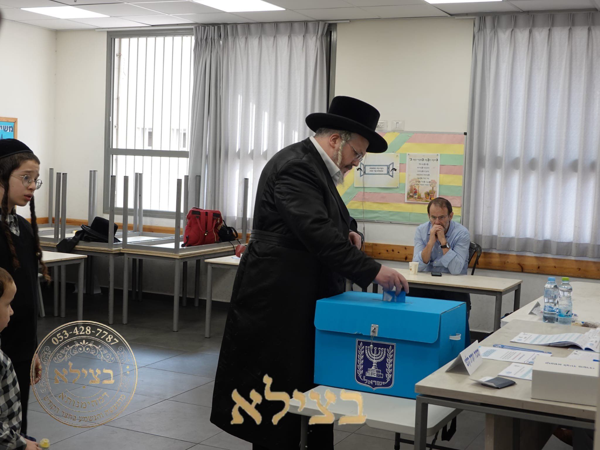 The Rebbe of Belz, Rav Aharon Mordechai Rokeach shlita, at the polling station