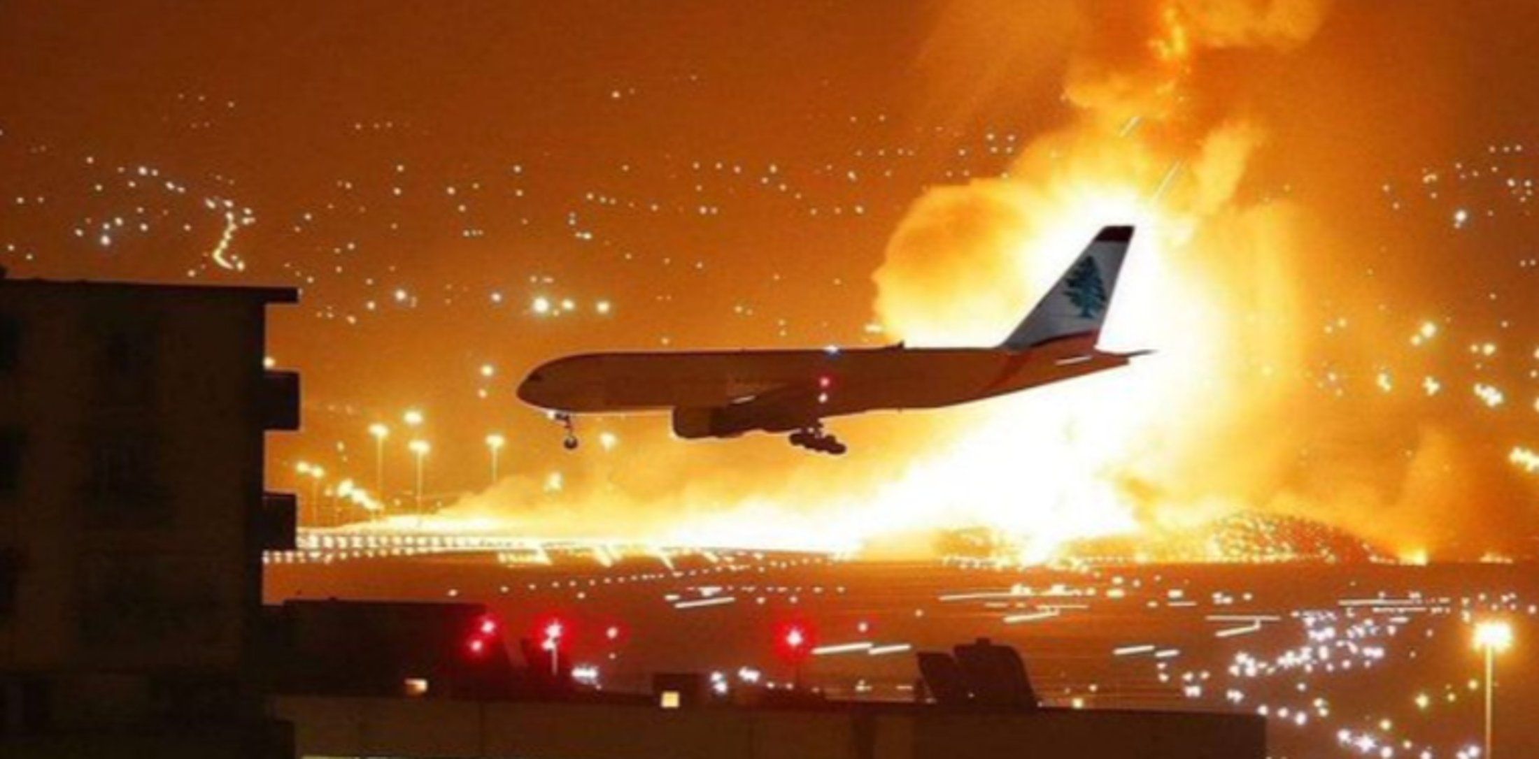 A flight landing in Beirut during airstrikes.