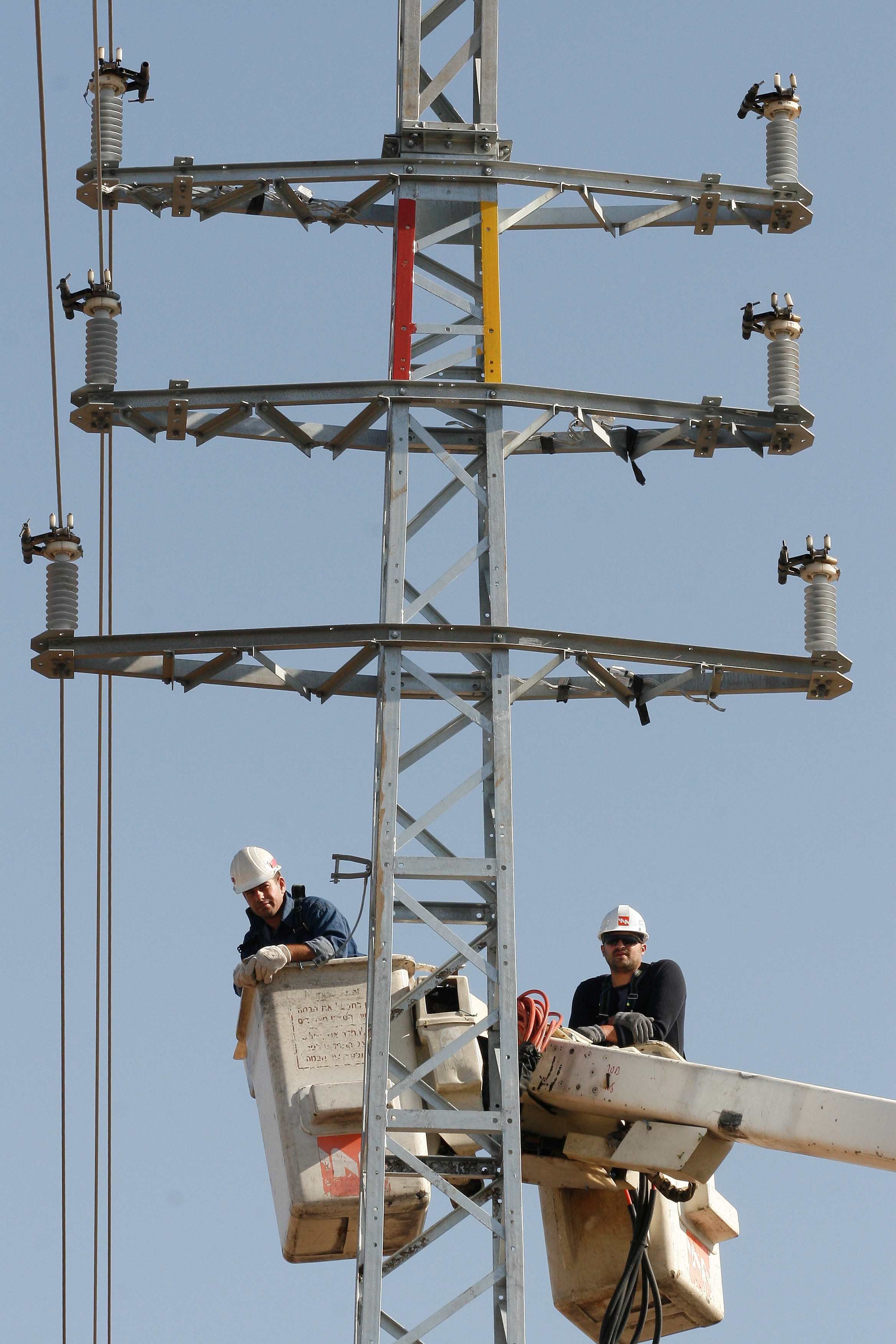 Work on an electrical line. Illustration.