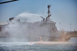 Simulating a rescue operation from a burning ship.