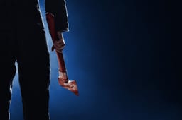 Man with bloody ax. Illustration.