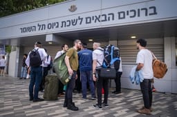 Charedi young men at the Tel Hashomer recruitment office.