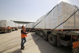 Humanitarean trucks near Gaza