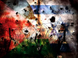 Concept illustration depicting the conflict between Palestine and Israel.