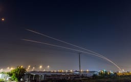 Iron dome anti-missile system fires interception missiles at rockets fired from the Gaza Strip 