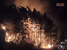 A fire that broke out following the alleged Israeli strike on Syria on Oct. 8, 2024 