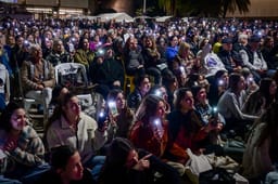 sraelis attend an event calling for the release of Israelis held hostage by Hamas terrorists in Gaza, at "Hostage Square" in Tel Aviv, January 21, 2025