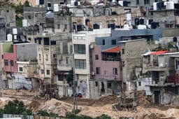 Israeli security forces seen during a raid in Nur Shams refugee camp, in the city of Tulkarem, February 9, 2025