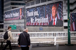 A large billboard posted by the Ayalon highway in Tel Aviv, in support of US president Donald Trump, February 5, 2025