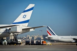 An El Al flight and Air France flight seen at the airstrip at the Ben Gurion International Airport