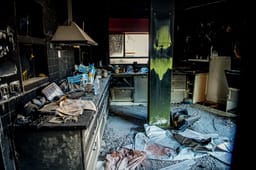 Destroyed houses from the October 7 massacre, a year ago, in Kibbutz Kfar Aza, southern Israel