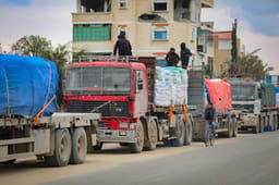 Aid convoys entering Gaza.