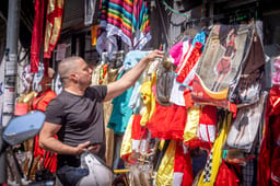 Costumes for sale in the Florentine neighborhood of Tel Aviv for the upcoming Jewish holiday of Purim, when it is customary to dress up. March 22, 2025. 