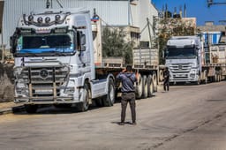 Humanitarian aid waiting near Kerem Shalom crossing.