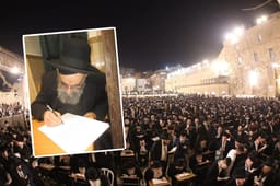 Rabbi Tzadka signing the letter, the Jerusalem faction during an assembly.