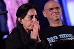 Einav Tsengauker, the mother of hostage Matan Tsengauker attends a rally against the decision of Israeli prime minister Benjamin Netanyahu to fire head of Shin Bat Ronen Bar, at Habima Square, March 18, 2025. 