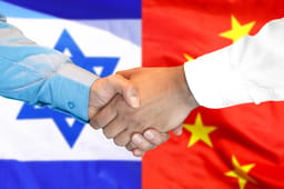 Handshake on the background of the China and Israel flag