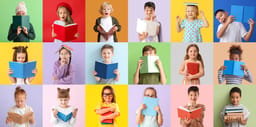 Collage of children reading books