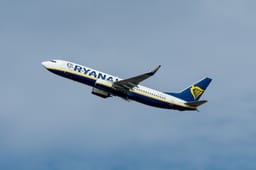 A Ryanair airplane takes off from the airport