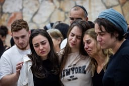 Family and friends attend the funeral of Tzeela Gez who were murdered in a terror shooting attack on Route 446 yesterday, at Har HaMenuchot Cemetery in Jerusalem, May 15, 2025. 