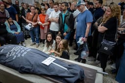 Family and friends attend the funeral of Tzeela Gez who were murdered in a terror shooting attack on Route 446 yesterday, at Har HaMenuchot Cemetery in Jerusalem, May 15, 2025.