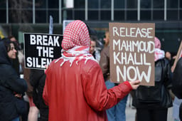 March 12, 2025: Rally outside a federal courthouse in support of the release of Mahmoud Khalil in Manhattan