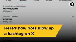 X/Twitter post exposing the bot hijacking of trending tags in the UK