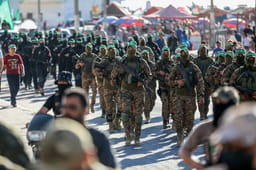 Members of the al-Qassam Brigades, the military wing of Hamas, east of Gaza City